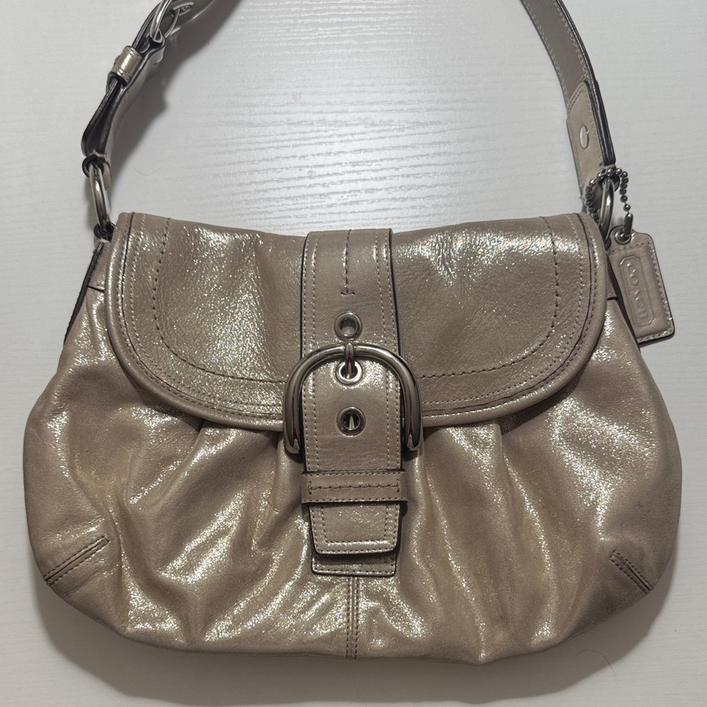 Coach Soho Shimmer Suede Champagne  Metallic Shoulder Bag F15204